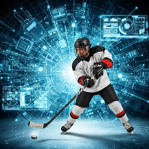 High-Tech Electronic Elements with Hockey Player in Action