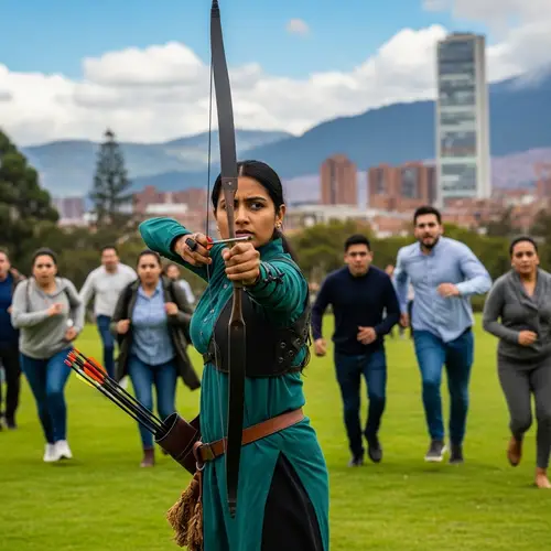 South Asian Woman Archery Scene in Bogota Park