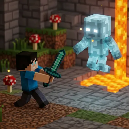 Minecraft 3D Art: Steve vs Herobrine Battle Scene