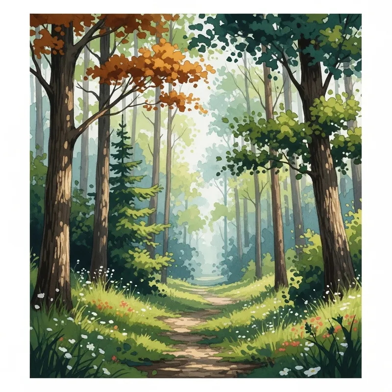 Tranquil Serene Forest Watercolor Art