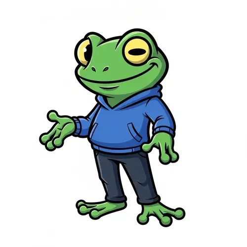 Green Frog Cartoon Character with Expressive Eyes