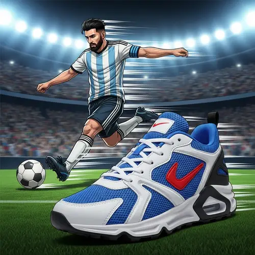 Maradona Footballer Illustration Scoring Goal with Stylish Nike TN Sneaker