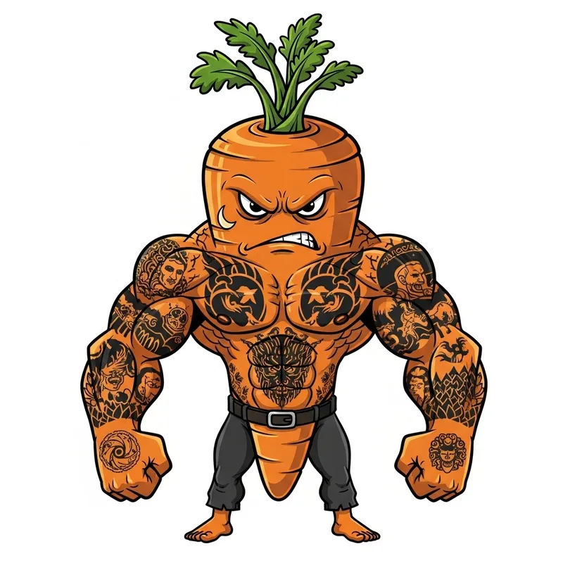 Brutal Tattooed Carrot: Fierce Cartoon Character