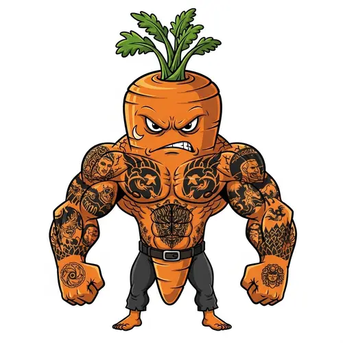 Muscular Tattooed Carrot: Fierce and Dominating Cartoon Character