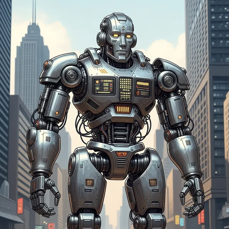 Futuristic Robot Illustration: Mechanized Marvel