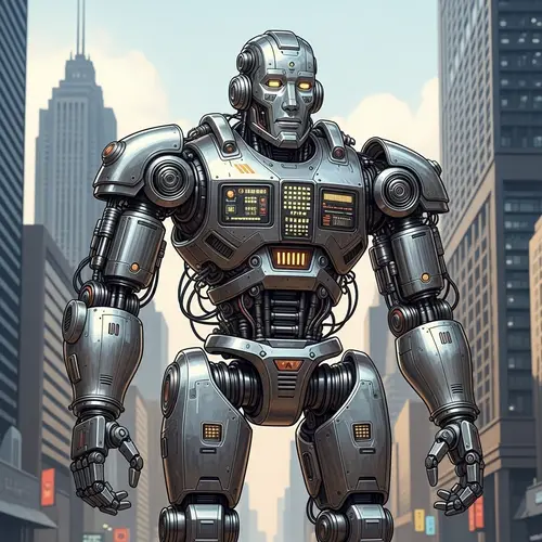 Futuristic Robot Illustration: Mechanized Marvel