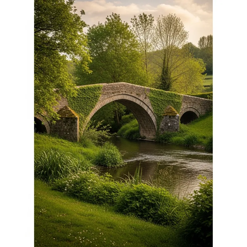 Tranquil Stone Bridge in Idyllic Rural Setting