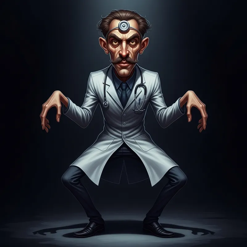 Distorted Gothic Art: Unique Human Figure in Lab Coat