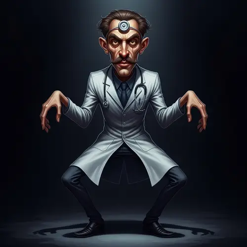 Nightmarish Gothic Art: Distorted Human Figure in Lab Coat