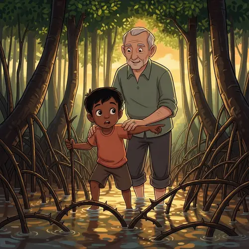Child and Grandfather Explore Mangrove Forest | Animated Adventure