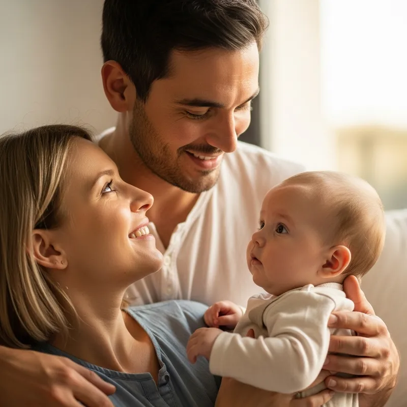 Loving Father with 6-Month-Old Daughter and Wife on Her Birthday