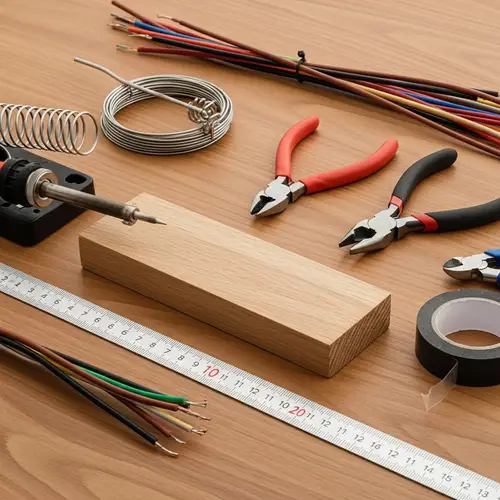 Workspace Setup for Electrical Project | Tools and Materials on Wooden Table