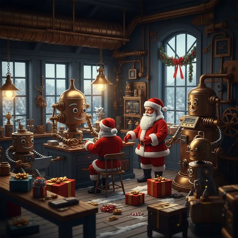 Steampunk Santa's Workshop: Robotic Helpers & Miniature Holiday Magic