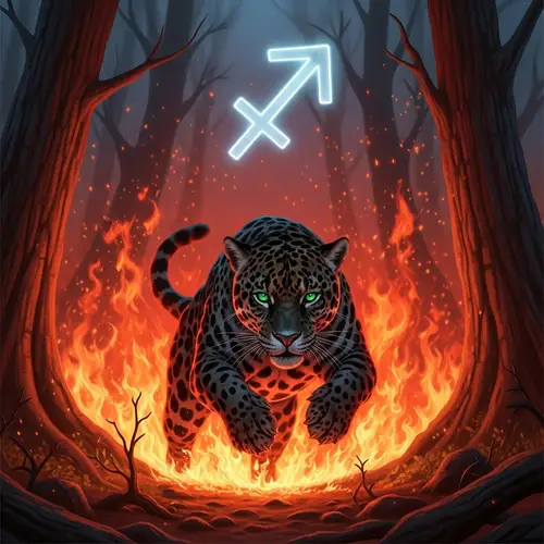 Fierce Jaguar in Blazing Fire | Sagittarius Astrology Symbol
