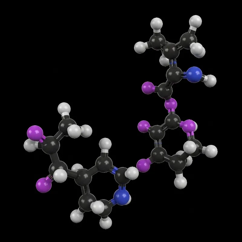 Vibrant Benzene Molecule Illustration in Black, Purple, and Blue
