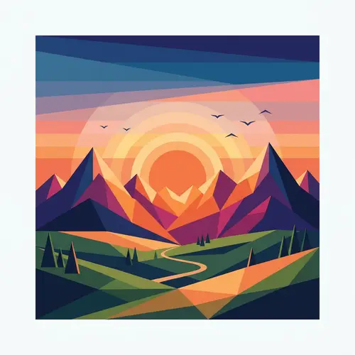 Minimalist Mountain Landscape Vector Art at Sunset