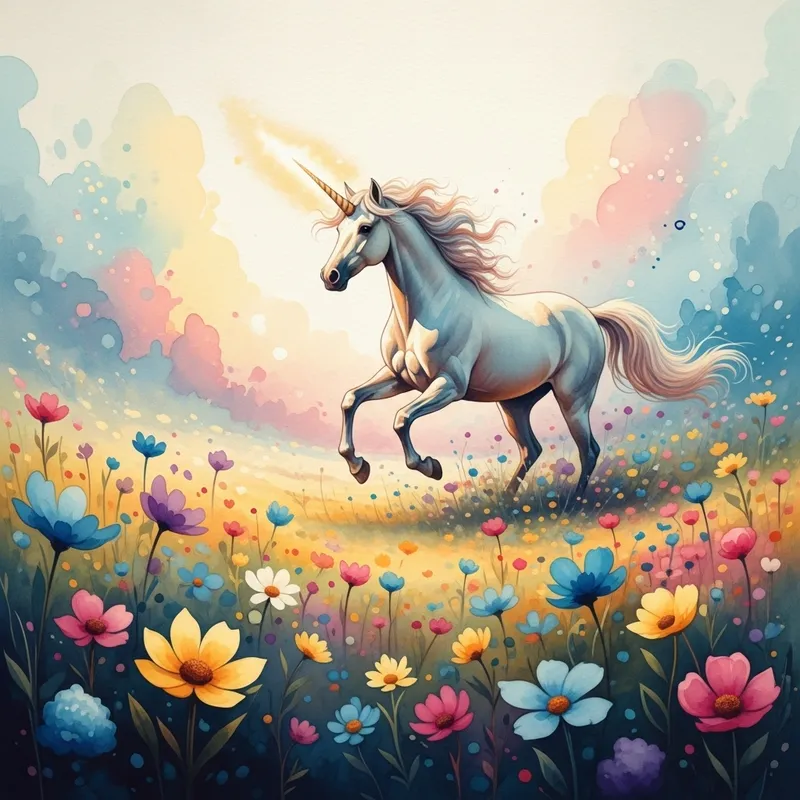 Magical Unicorn Galloping Through Vibrant Flower Field Magical Unicorn Galloping Through Vibrant Flower Field