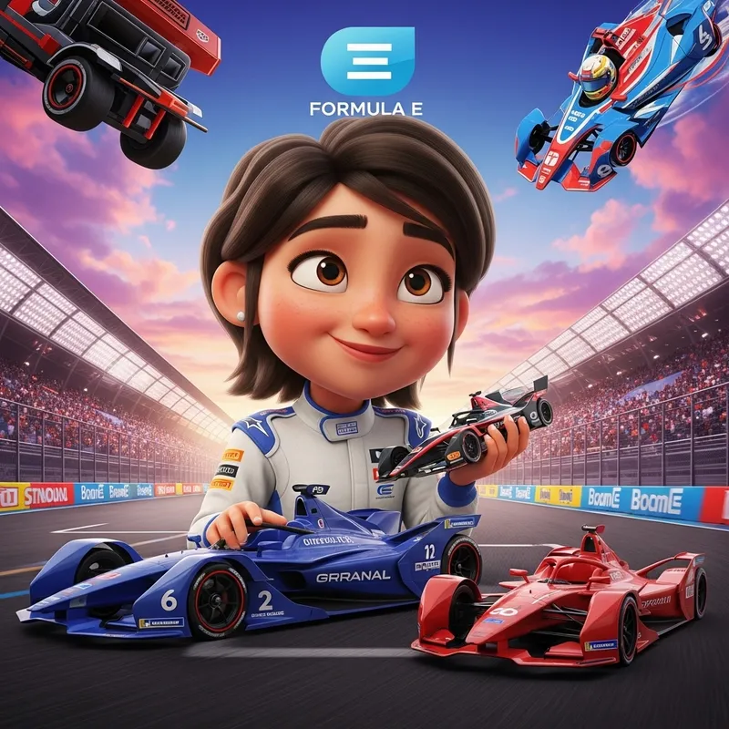 Vibrant Pixar-Style Poster: Young Hispanic Racer Dreaming Big in 3D Animation