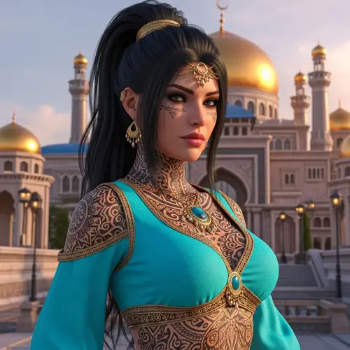 Realistic Princess Jasmine with Stunning Tattoos | Palace Background