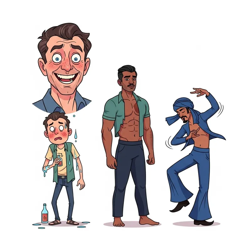 Cartoon Characters: Crazy Man, Drunk Man, Dancing Man, Cut-Shirt Man Cartoon Characters: Crazy Man, Drunk Man, Dancing Man, Cut-Shirt Man