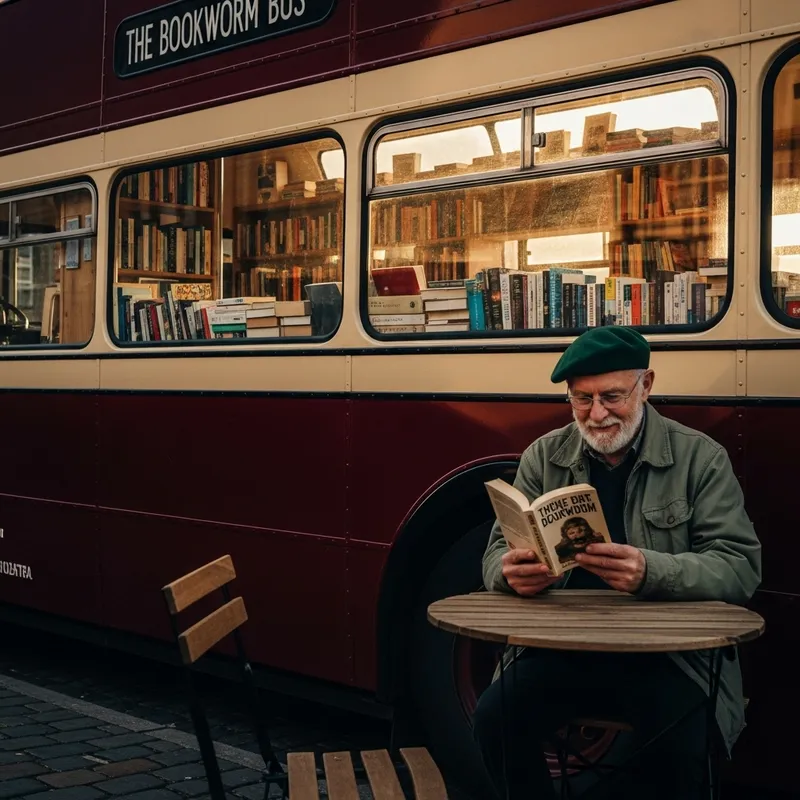 Elderly Man with Green Beret at Book Bus