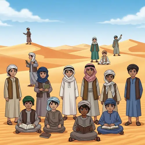 Diverse Young Boys in the Desert: Islamic Era Activities