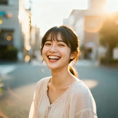 Vibrant Young Model Candid Headshot in Urban Setting