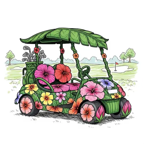 Whimsical Floral Golf Cart - Tropical Paradise Design