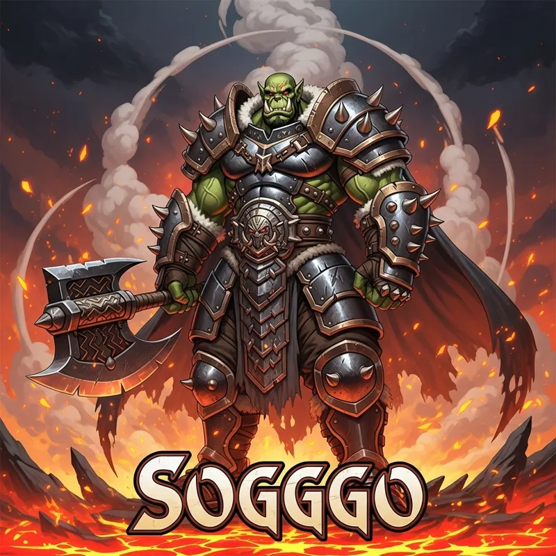 Epic Orc Warrior in Volcanic Anime Scene | Soggo Demon Slayer