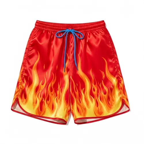 Vibrant Fire-Themed Mid-Length Shorts | Red, Orange, Yellow Flames