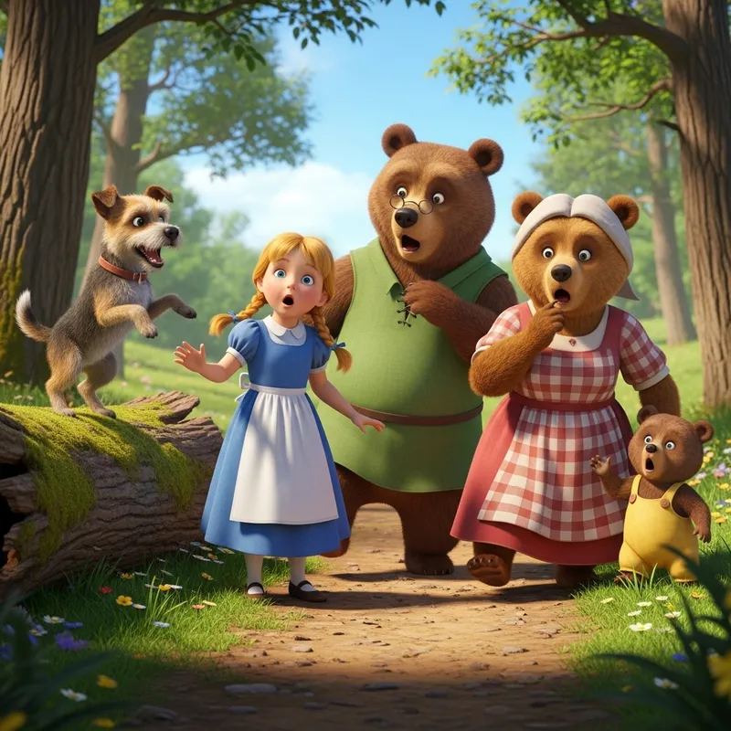 Feisty Perrito Playfully Barks at Goldilocks and Bears Feisty Perrito Playfully Barks at Goldilocks and Bears