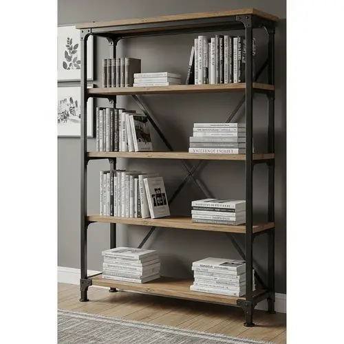 Industrial-Style Metal and Wood Bookshelf