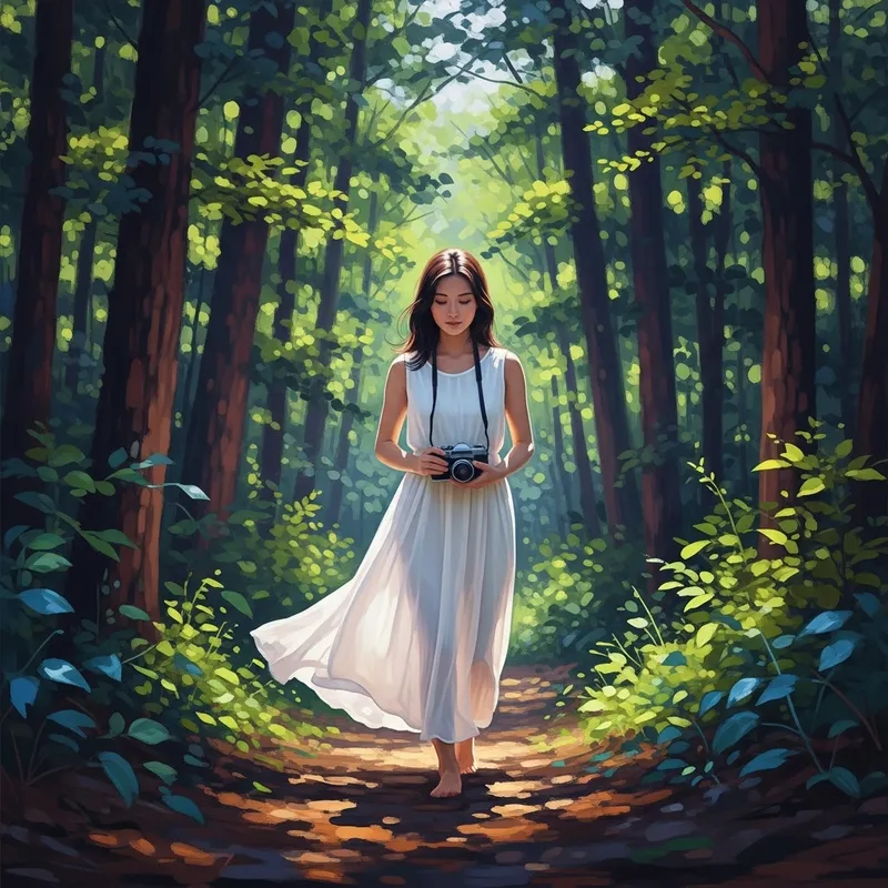 Enchanted Forest Stroll by Mysterious Asian Woman