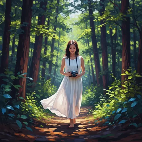Mysterious Woman in Forest - Impressionist Style Walk