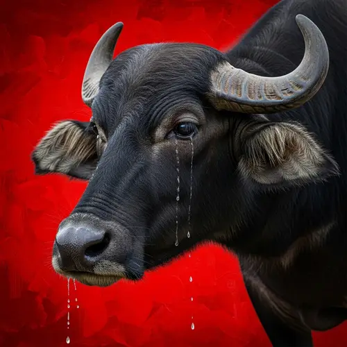 Realistic 3D Water Buffalo Tears | White Nose & Fiery Red Background