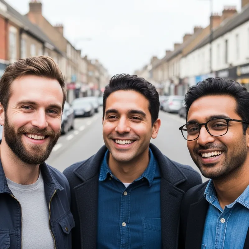 Diverse Group of Happy Men Taking a Selfie | Street Scene