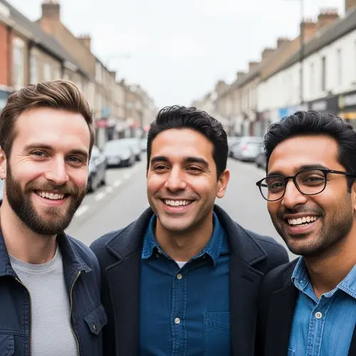 Diverse Group of Men Enjoying Casual Conversation | Street Scene
