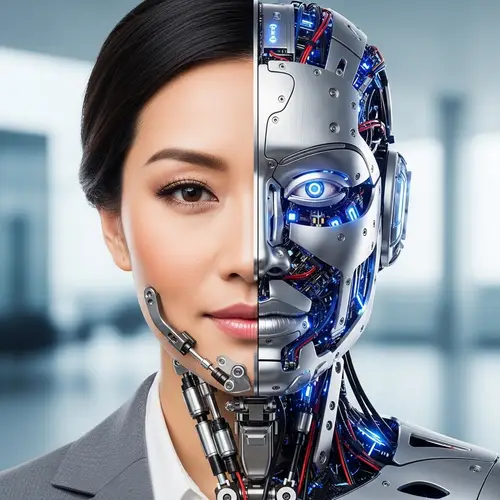 East Asian Businesswoman Synthesizing with Robot - Artwork