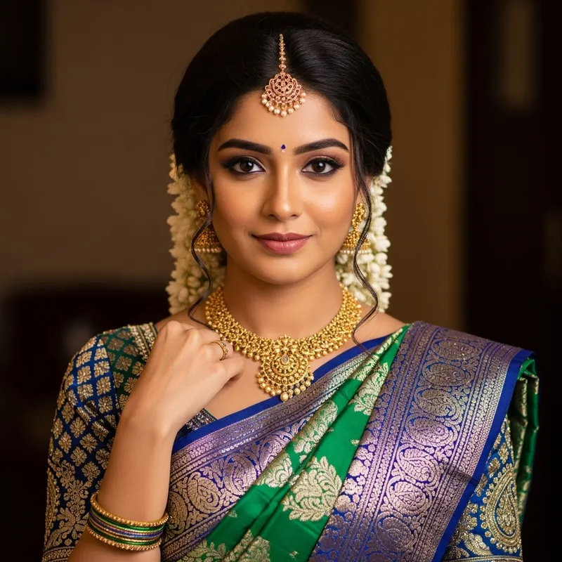 Beautiful Woman in Vibrant Saree: Traditional South Asian Attire