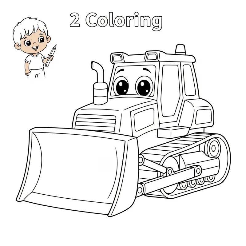 Cute Line-Art Bulldozer Coloring Page for Kids