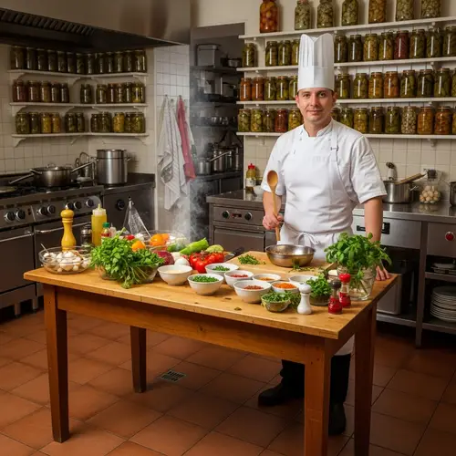 Colorful Pickles & Chef in Action | Kitchen Scene Inspiration