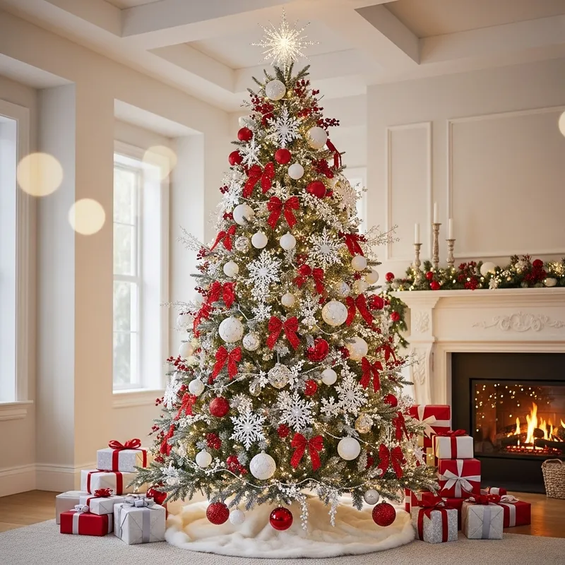 Elegant 3-Meter Christmas Tree in White and Red