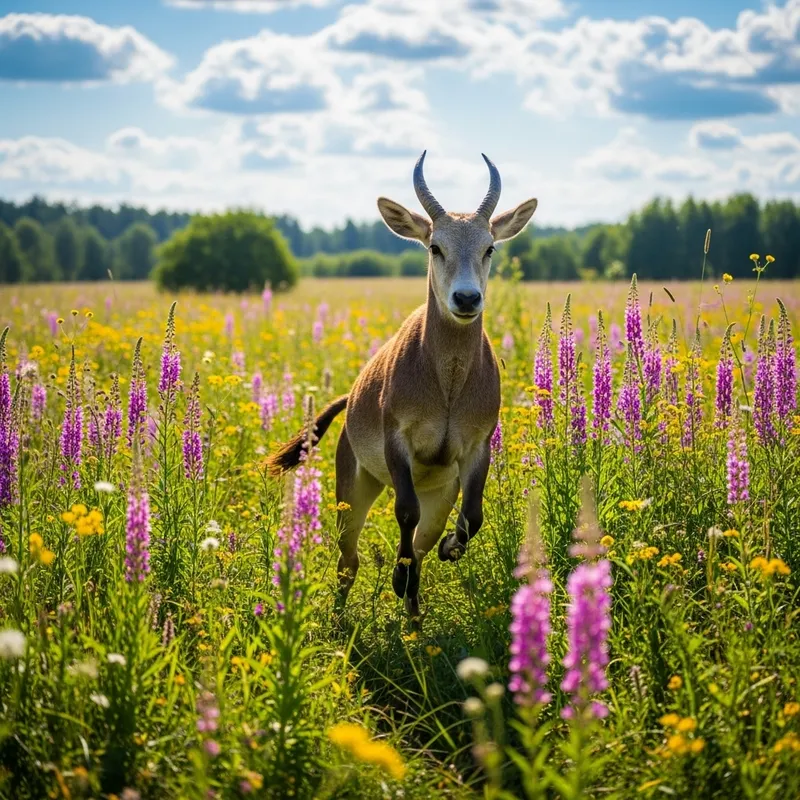 Joyful Animal Frolicking in Lively Setting | Enthusiastic Wildlife View