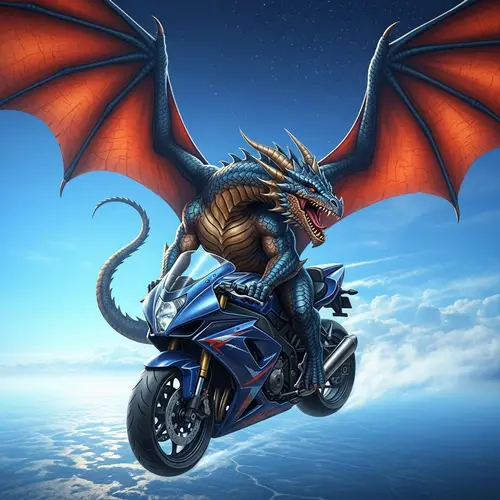 Dragon Riding Motorcycle in Space - Adventure in the Sky