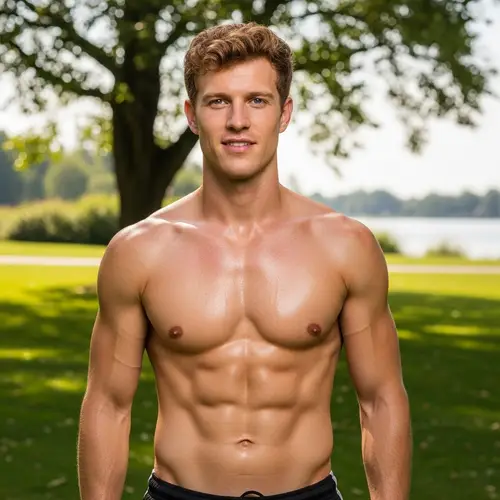 Toned Abs: Shirtless Man | Outdoor Fitness Model