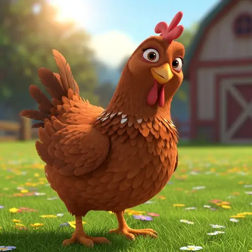 Friendly Brown Hen with Pixar Style Plumage