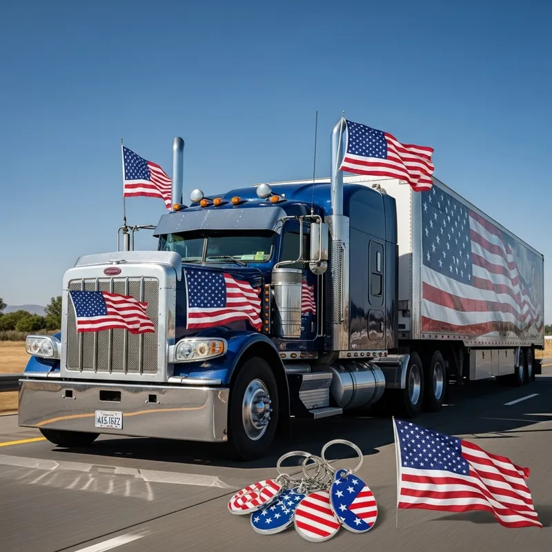 Powerful American Flag Merchandise Truck on Grand Highway