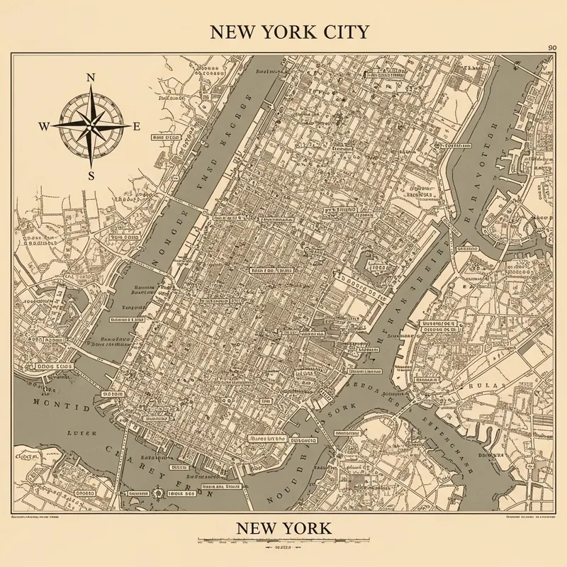Vintage Map of New York City - Early 20th Century Cityscape Vintage Map of New York City - Early 20th Century Cityscape