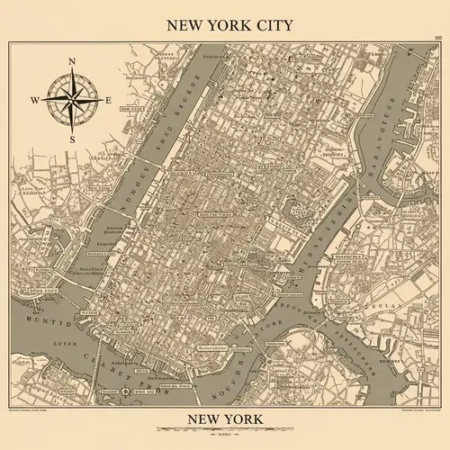 Vintage Style Map of New York City - Early 20th Century Cityscape