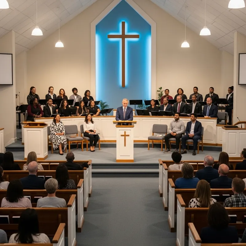 Modern Church Service with Diverse Congregation